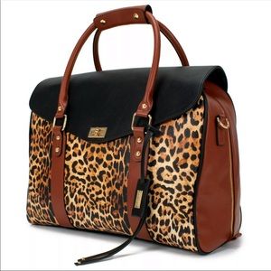 Badgley Mischka Large Vegan Leather Leopard Tote Travel Weekender Bag
